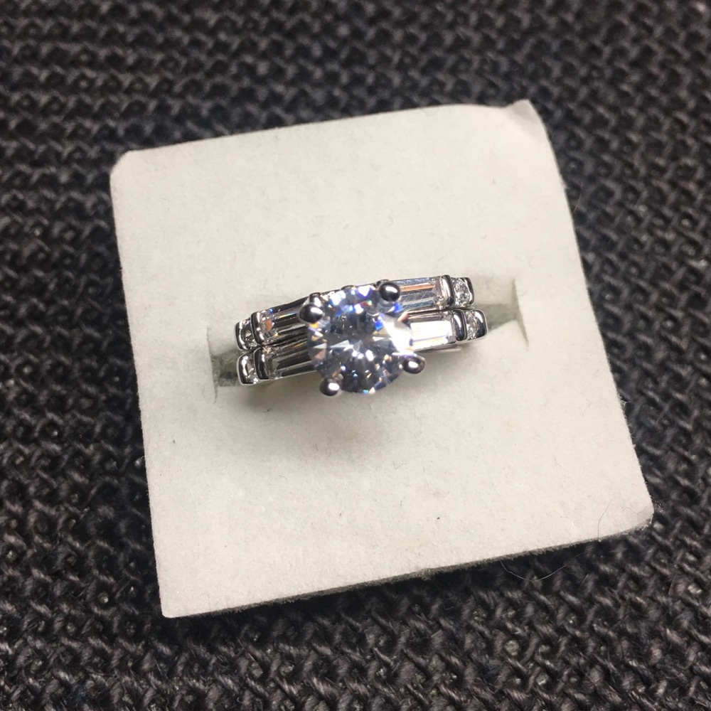 Clear CZ Engagement Ring + Band